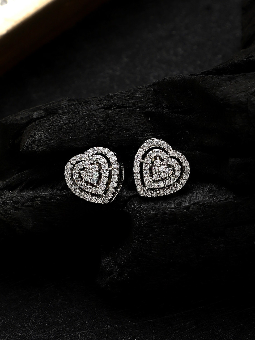 

CARDINAL Silver-Toned Heart Shaped Studs Earrings