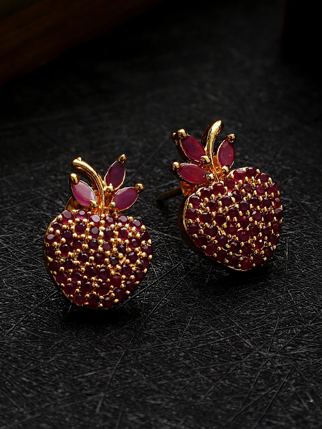 

CARDINAL Silver-Toned & Pink Leaf Shaped Studs Earrings