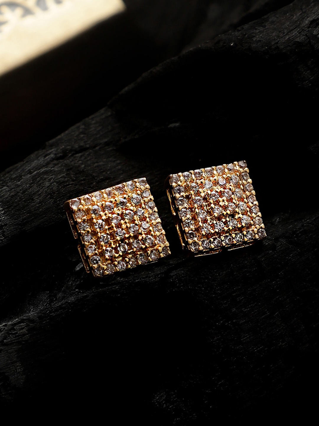 

CARDINAL Gold-Toned Square Studs Earrings