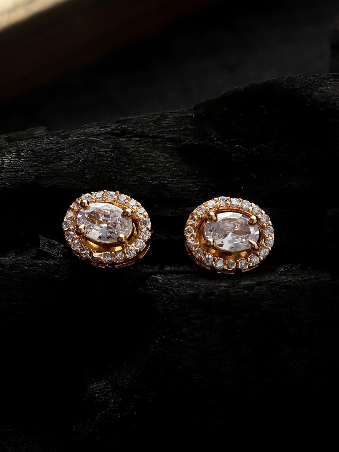 

CARDINAL Gold-Toned American Diamond Circular Studs Earrings