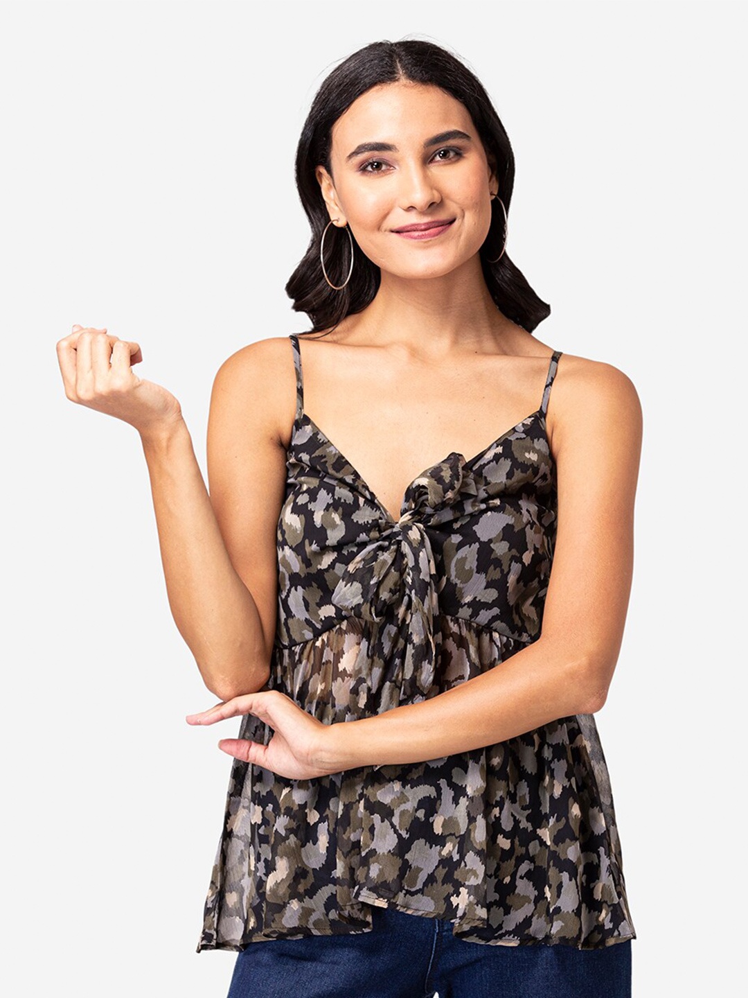 

YEROS Black Floral Print Chiffon Top