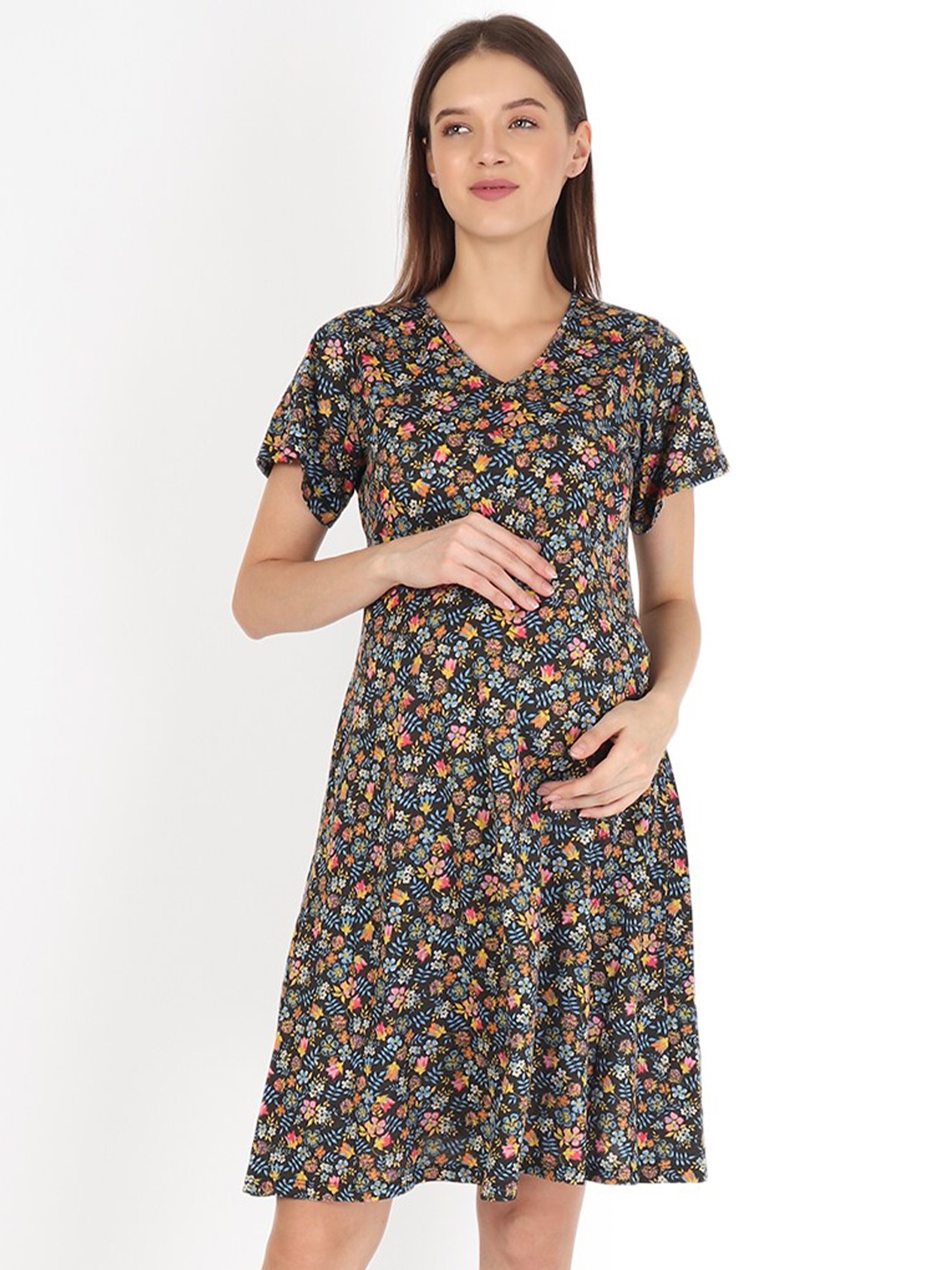 

Momsoon Maternity Black Floral Maternity A-Line Dress