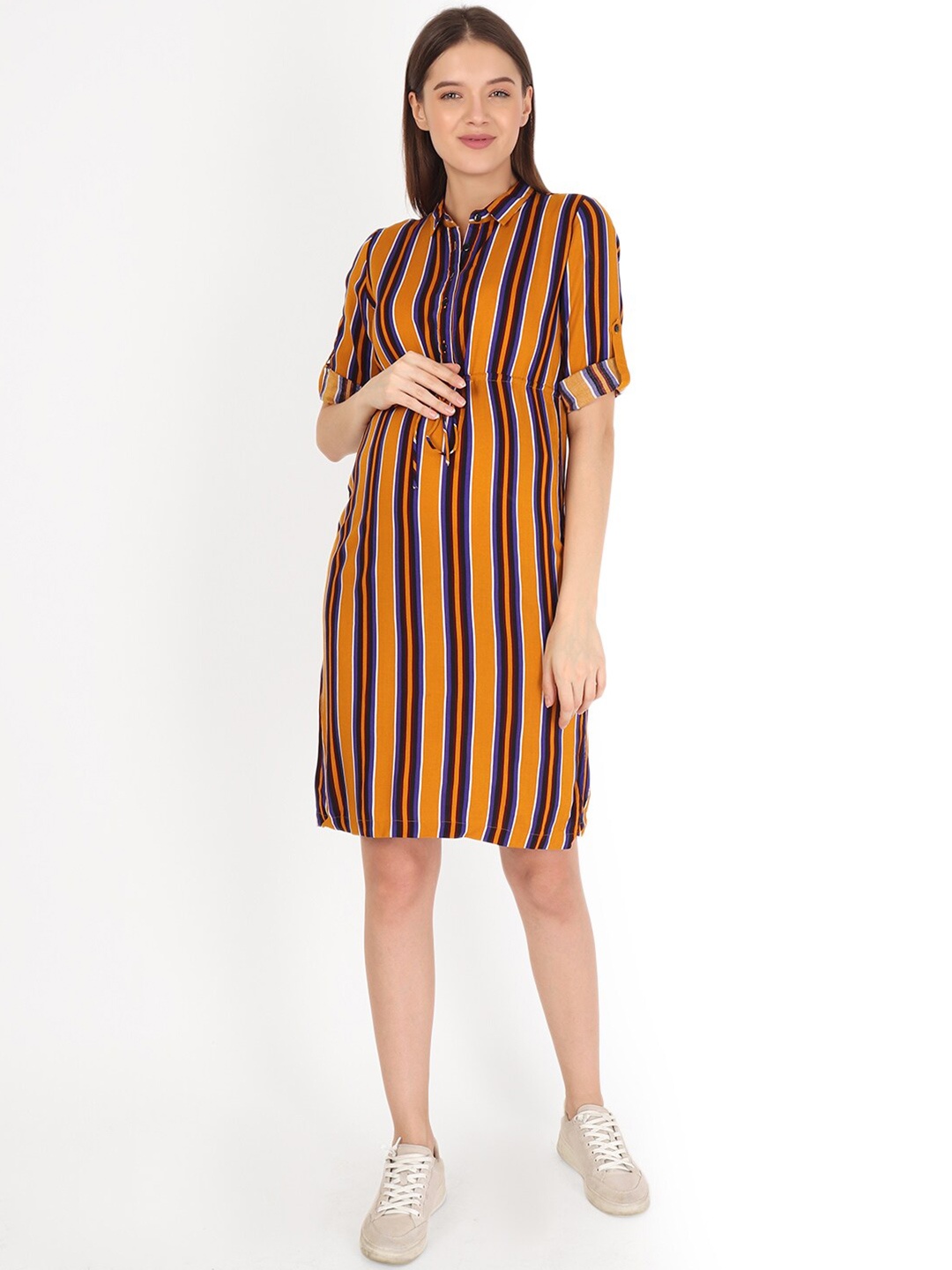 

Momsoon Maternity Yellow Striped Maternity Sheath Dress
