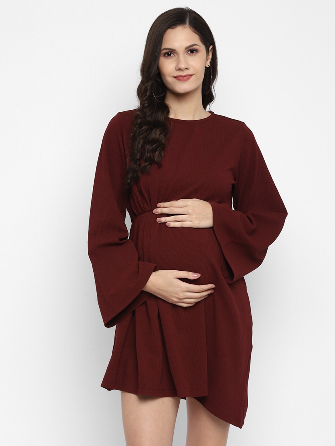 

Momsoon Maternity Maroon Crepe Maternity Mini Dress