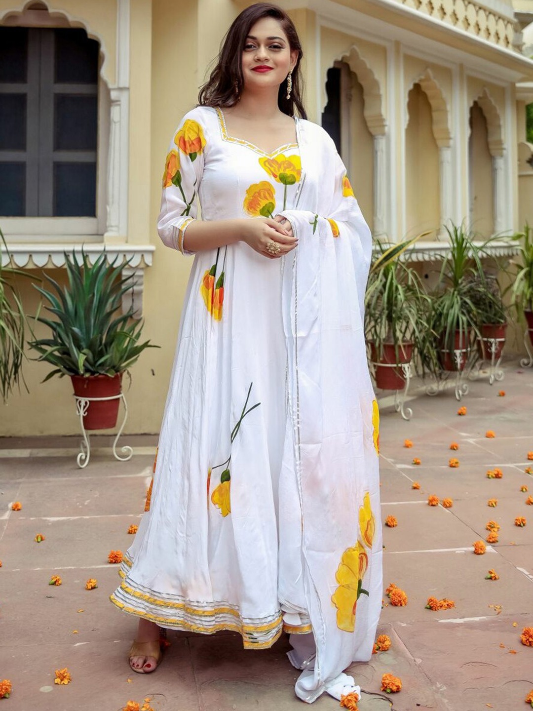 

Lavanya The Label Women White Printed Kurta with Trousers & With Dupatta