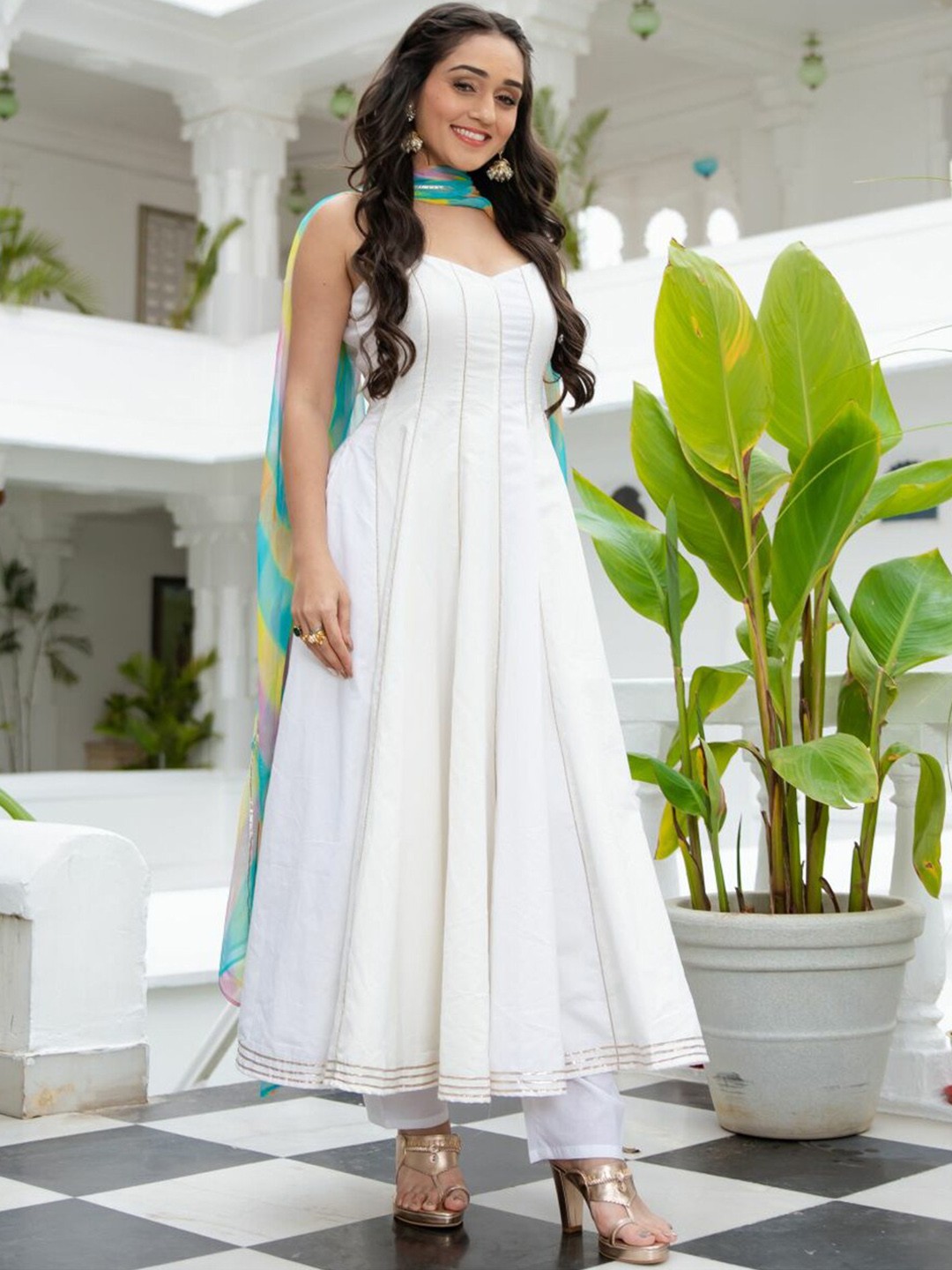 

Lavanya The Label Women White Empire Pure Cotton Kurta with Trousers & With Dupatta