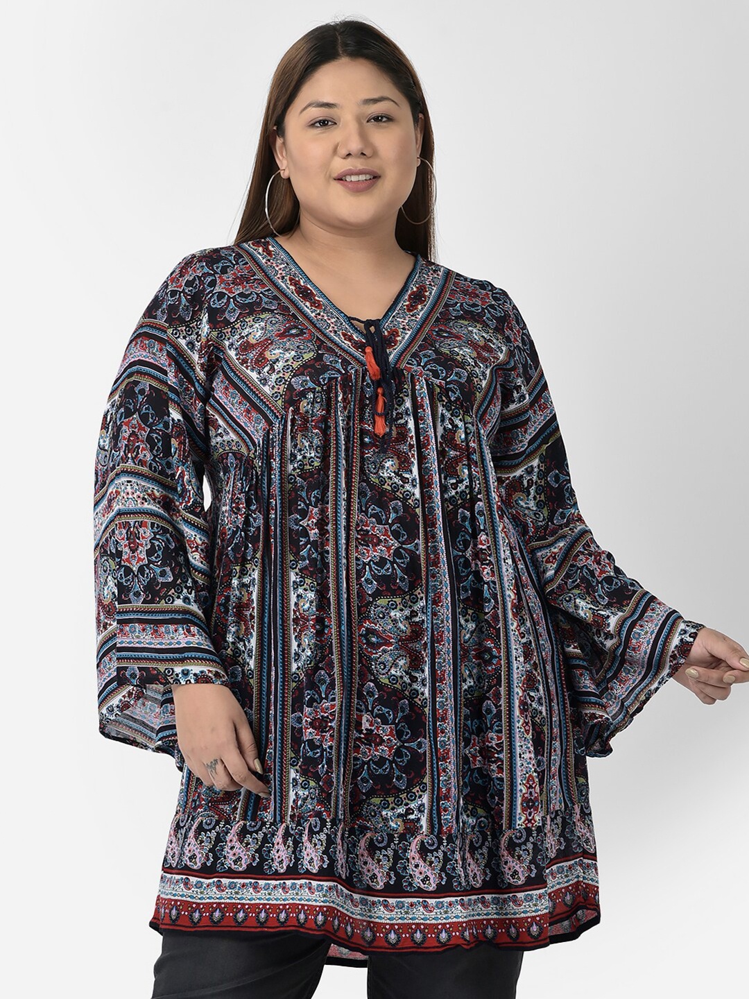 

VELDRESS Women Plus Size Blue Printed Top