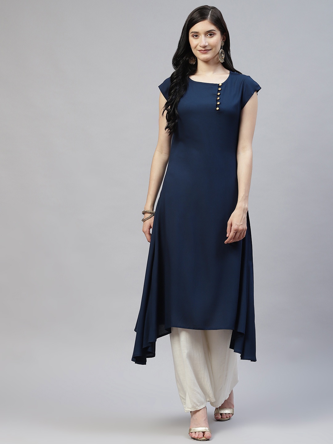 

MBE Women Navy Blue Asymmetric Kurta