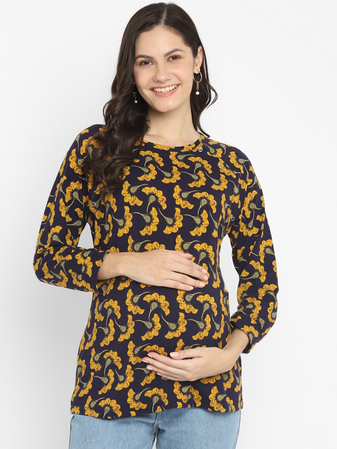 

Momsoon Women Maternity Yellow Floral Print Top