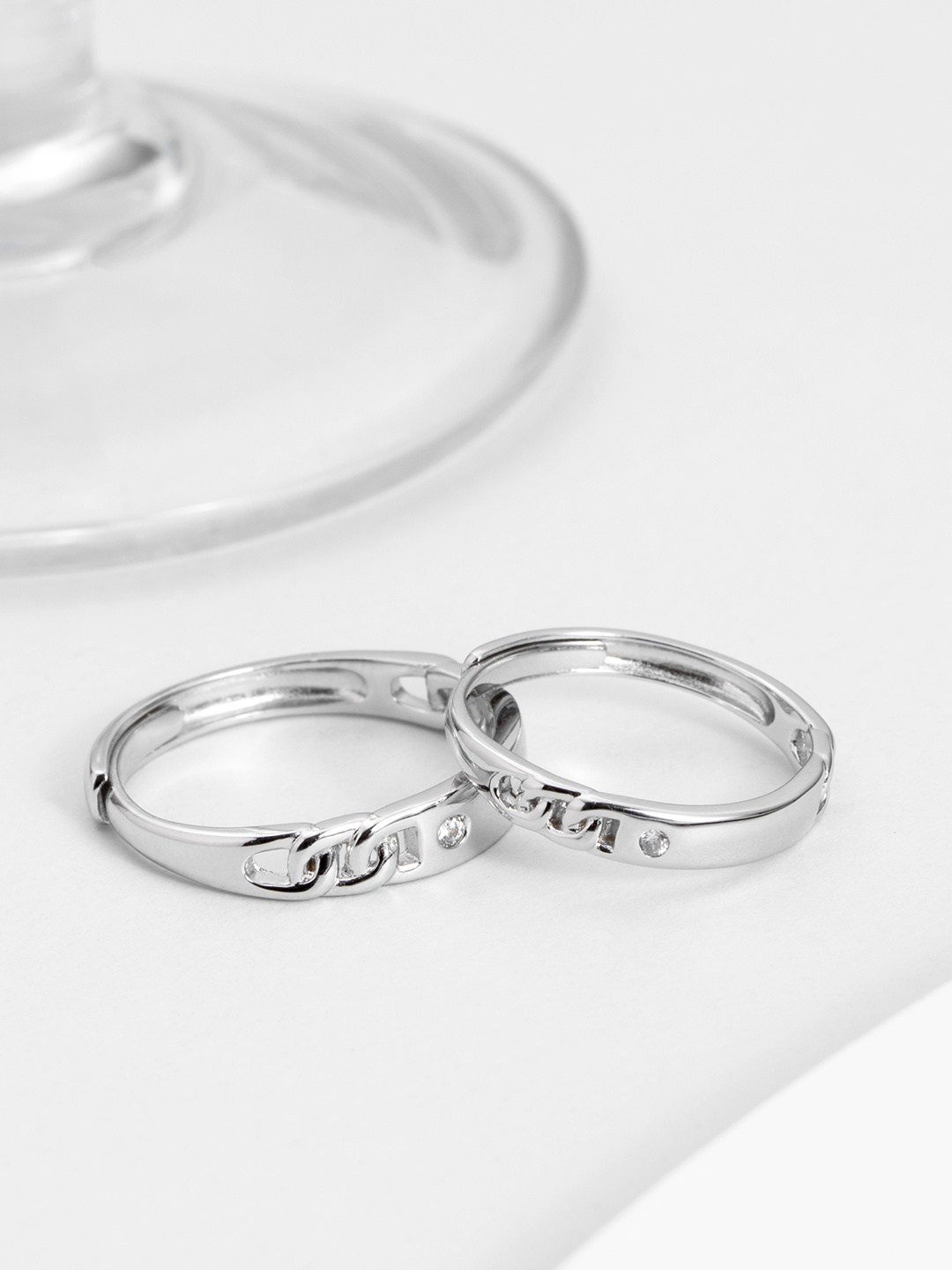 

Zavya 925 Sterling Silver CZ Studded Adjustable Couple Rings