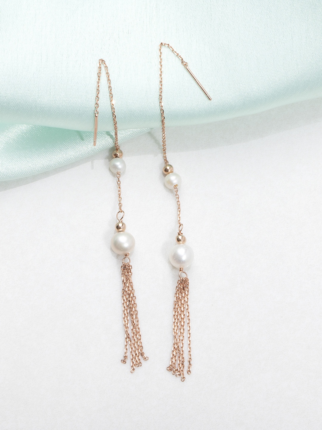 

Zavya 925 Sterling Silver Rose Gold & Off White Contemporary Drop Earrings