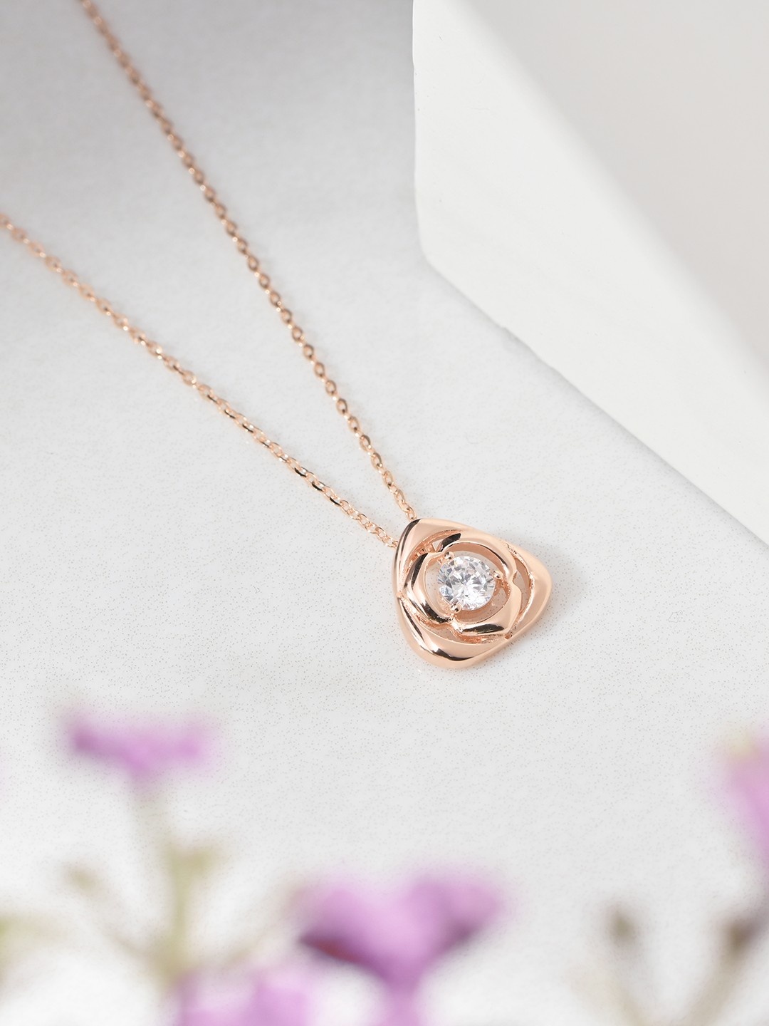 

Zavya 925 Sterling Silver Rose Gold-Plated CZ Studded Necklace