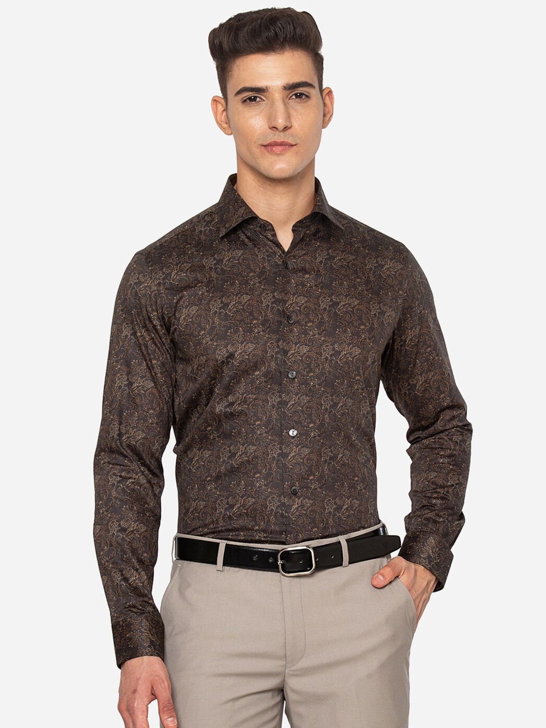 

WYRE Men Brown Slim Fit Printed Formal Shirt