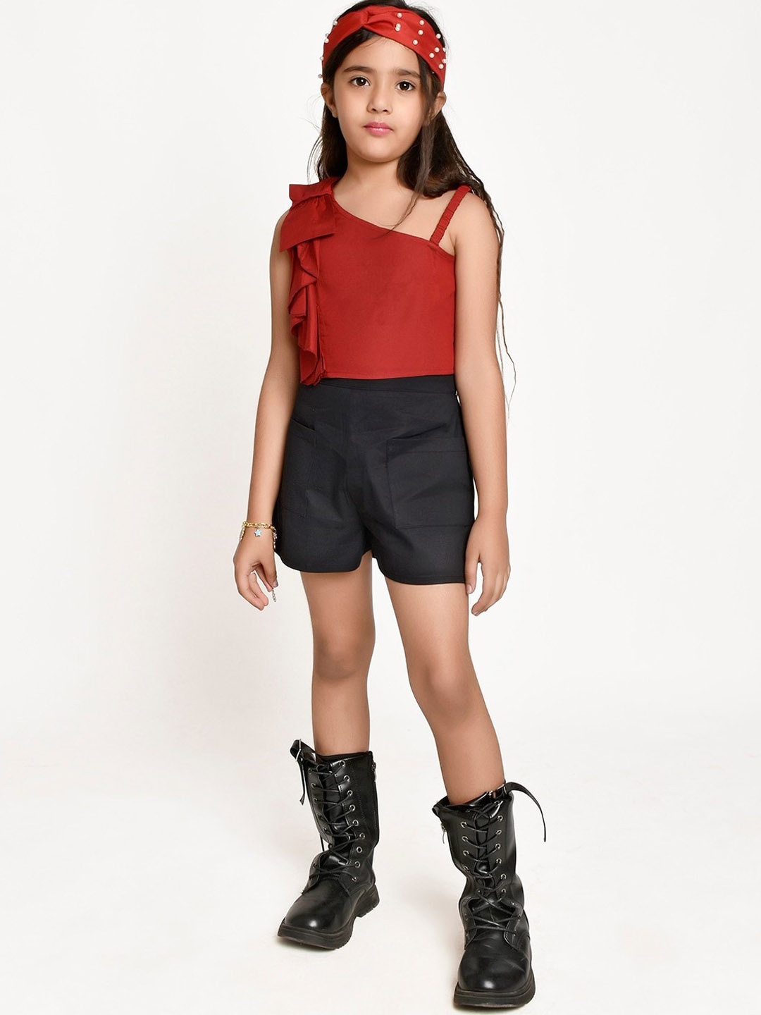 

Jelly Jones Girls Maroon & Black Top with Shorts