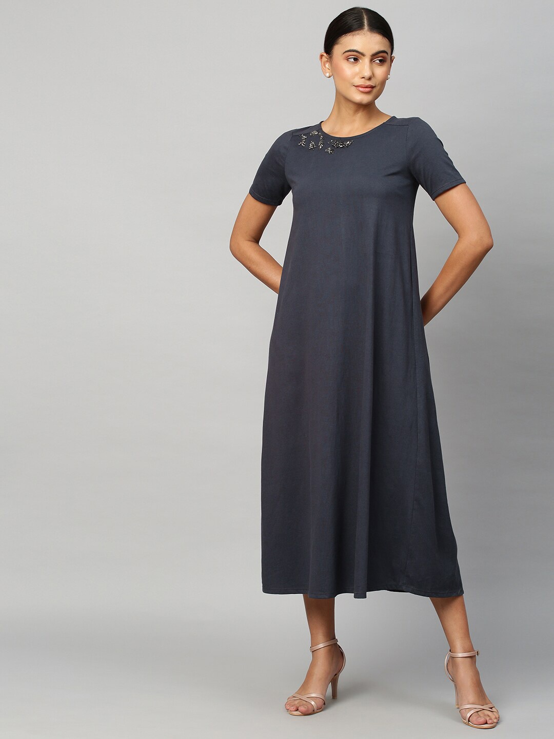 

Chemistry Women Pure cotton Charcoal A-Line Midi Dress