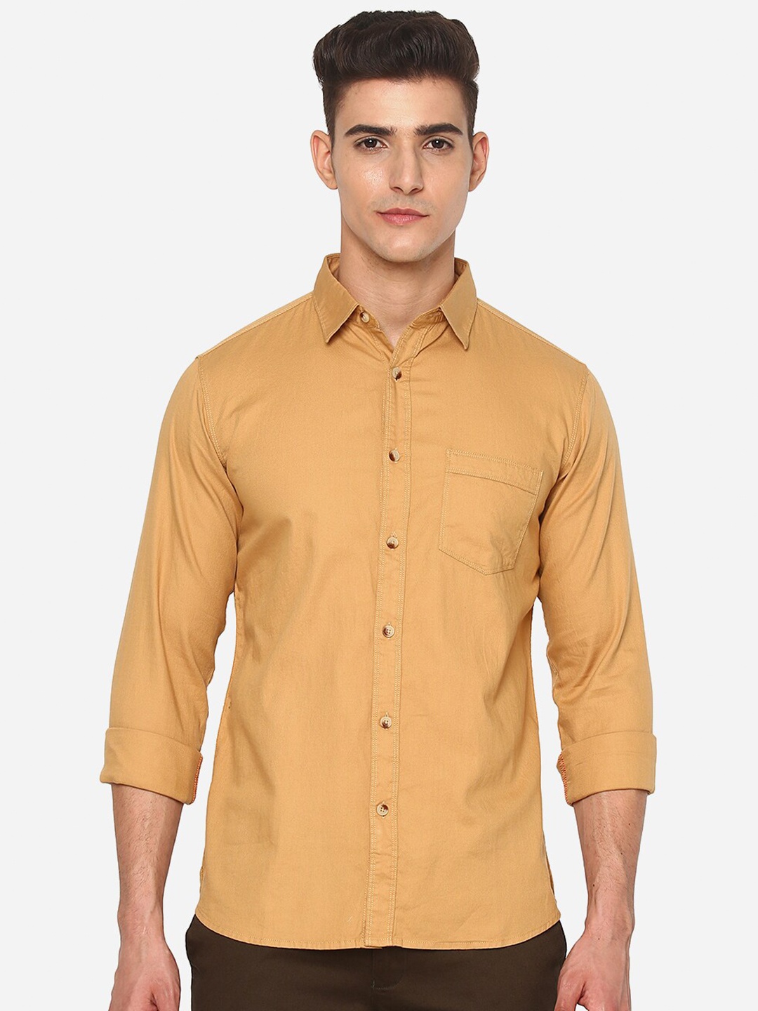 

JADE BLUE Men Yellow Solid Slim Fit Casual Shirt