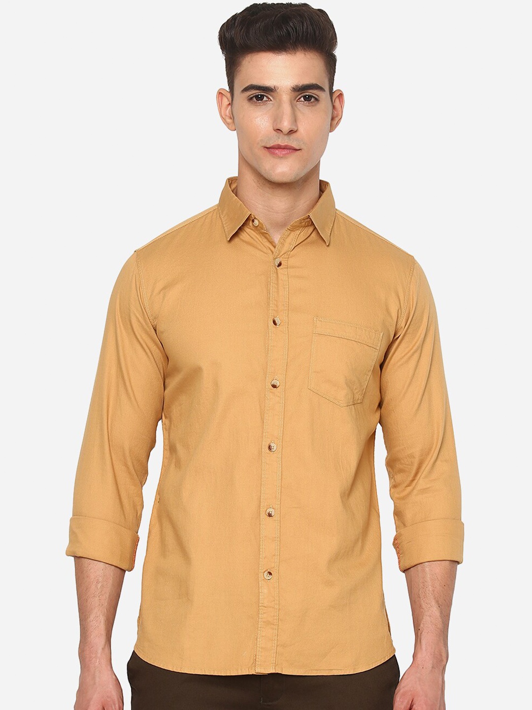 

JADE BLUE Men Yellow Solid Slim Fit Casual Shirt