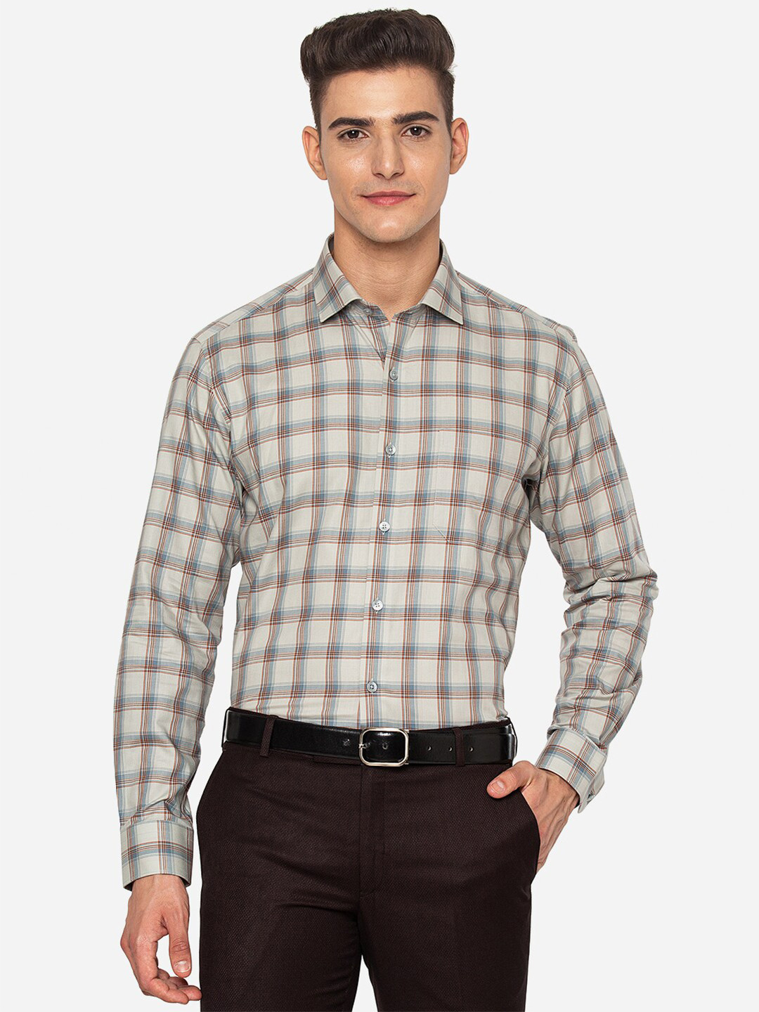 

JADE BLUE Men Maroon Slim Fit Checked Formal Shirt