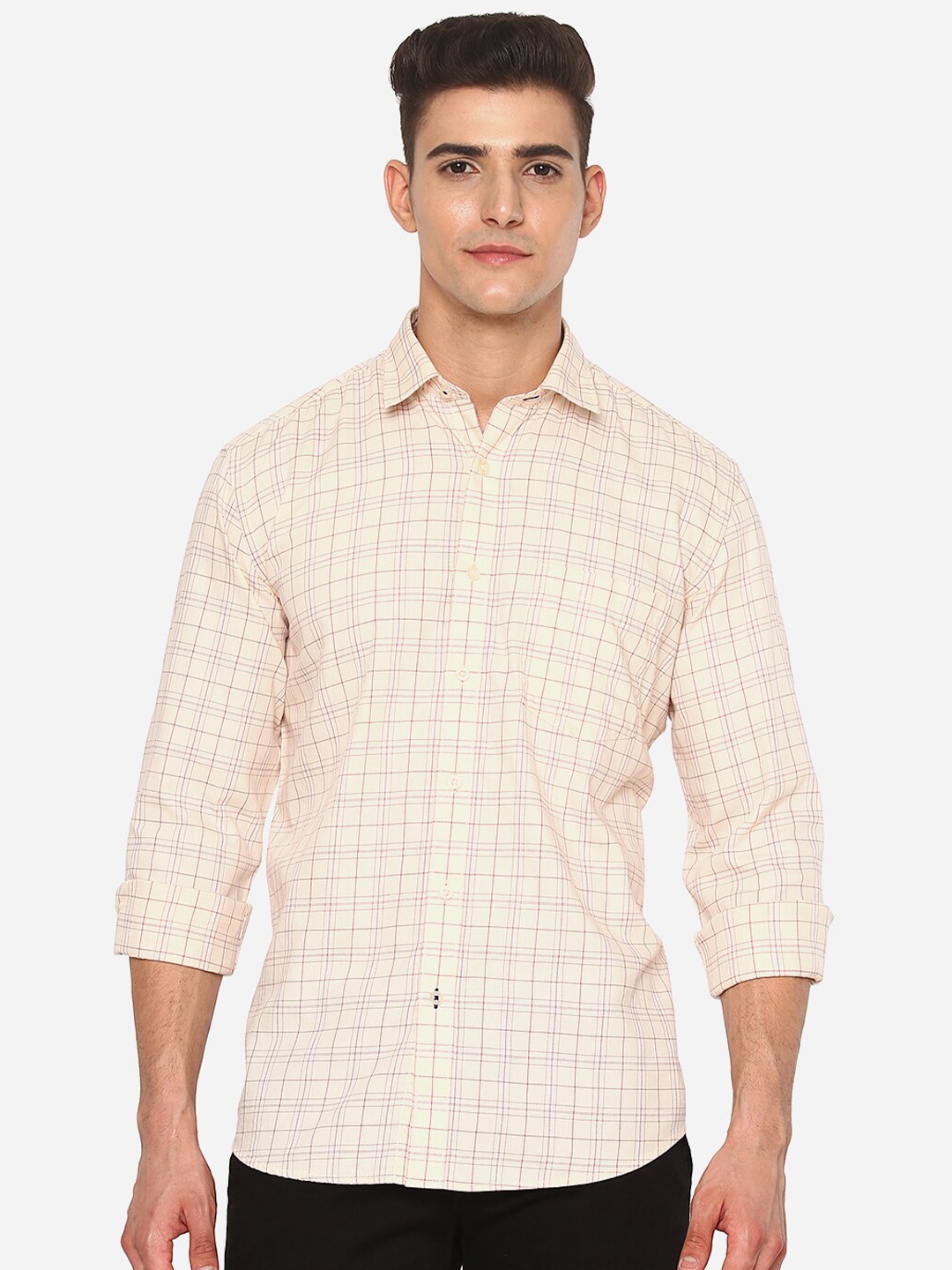 

JADE BLUE Men Yellow Slim Fit Grid Tattersall Checks Checked Casual Shirt