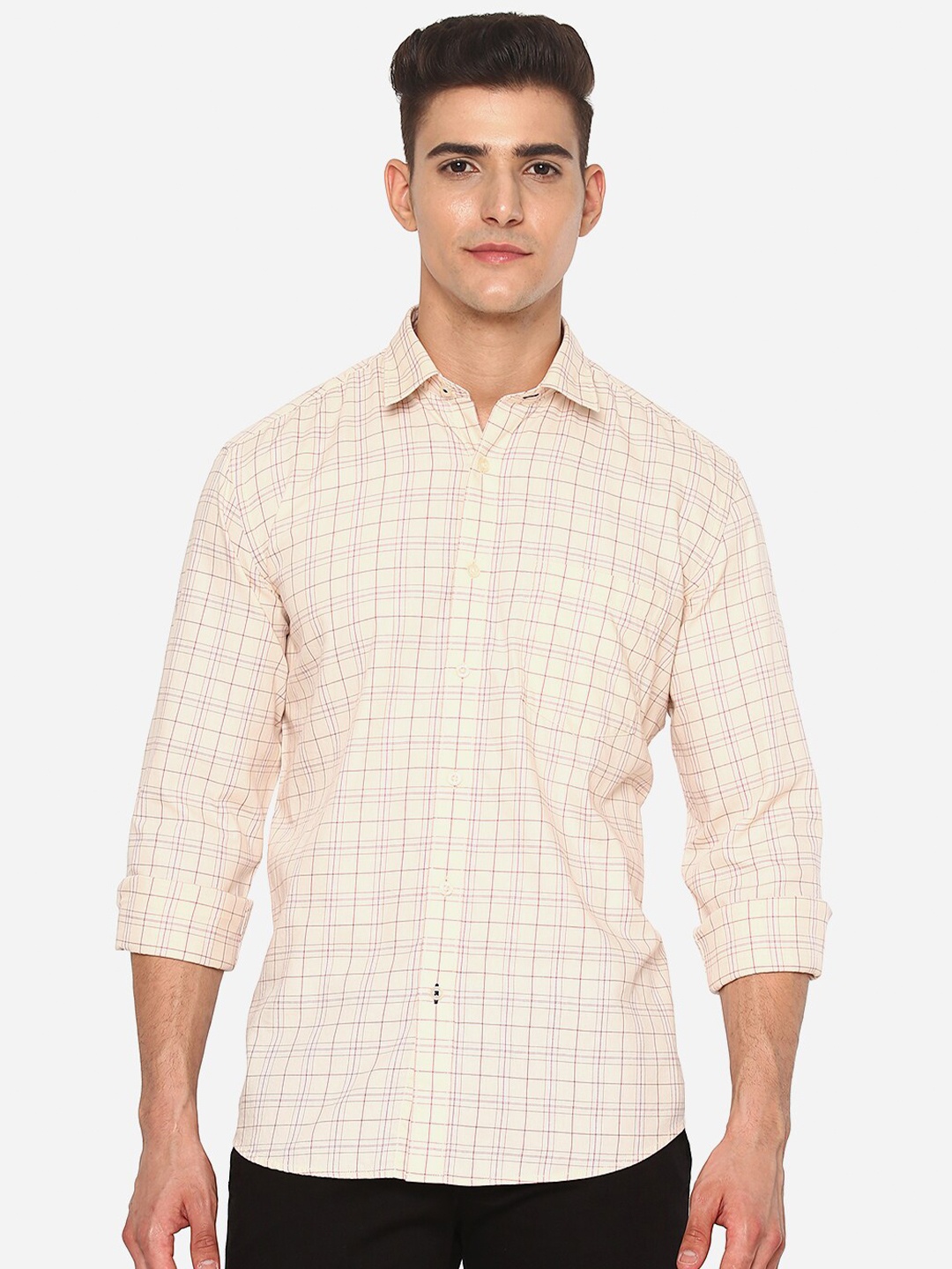 

JADE BLUE Men Yellow Slim Fit Grid Tattersall Checks Checked Casual Shirt