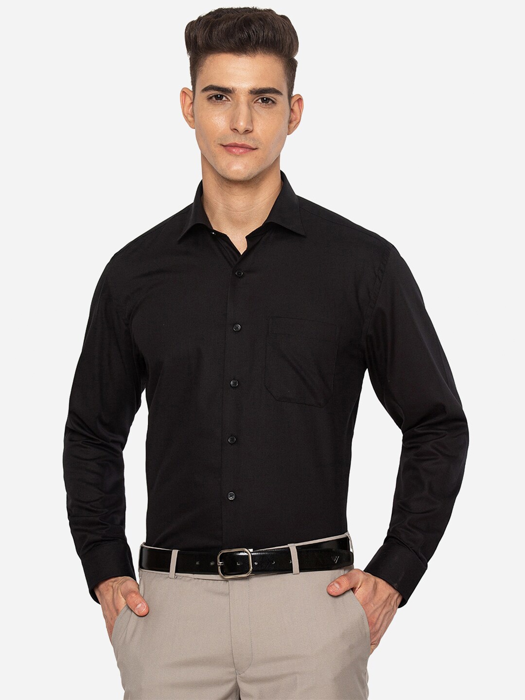 

JADE BLUE Men Black Solid Formal Shirt
