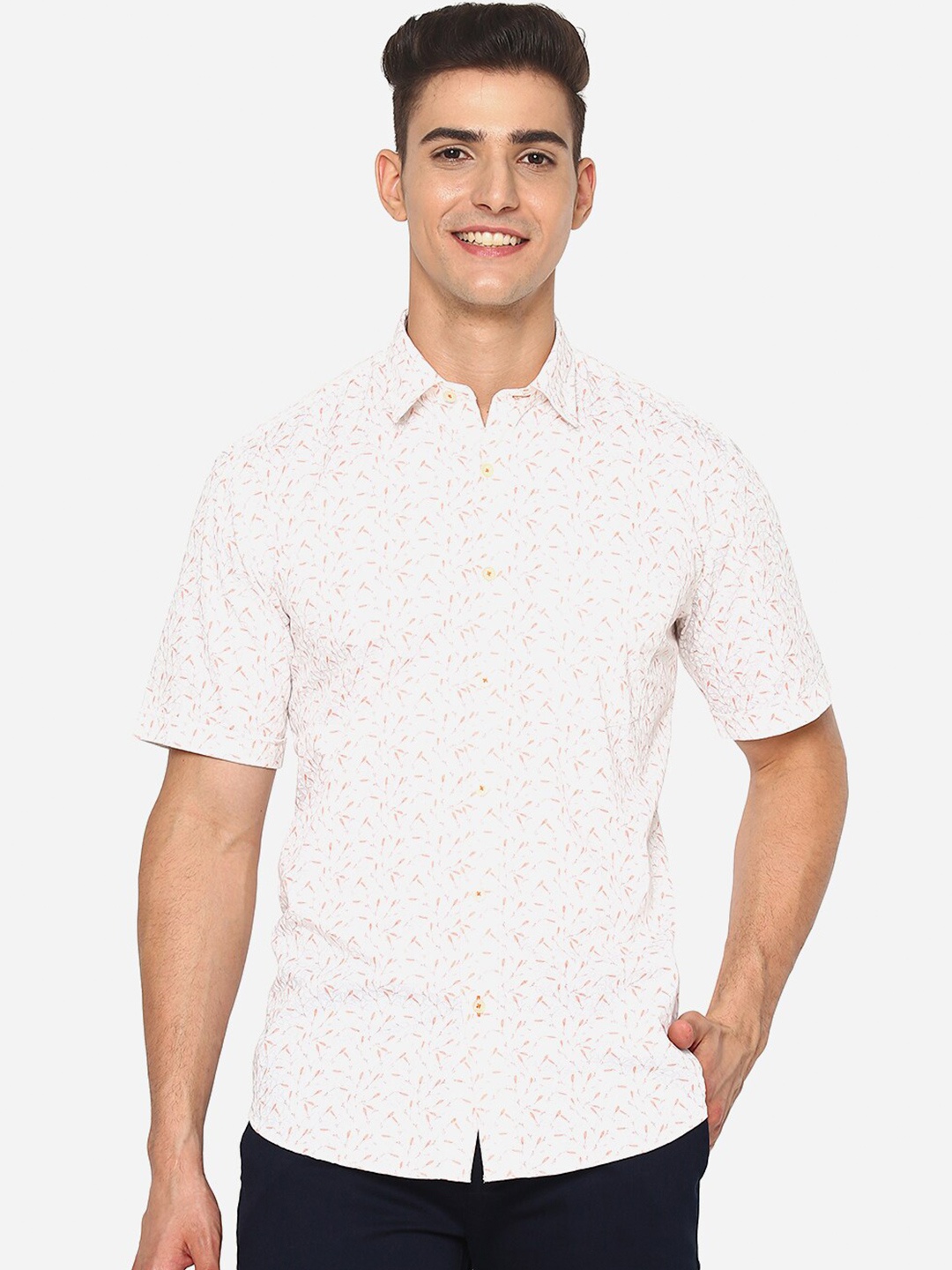

JADE BLUE Men White Slim Fit Printed Casual Shirt