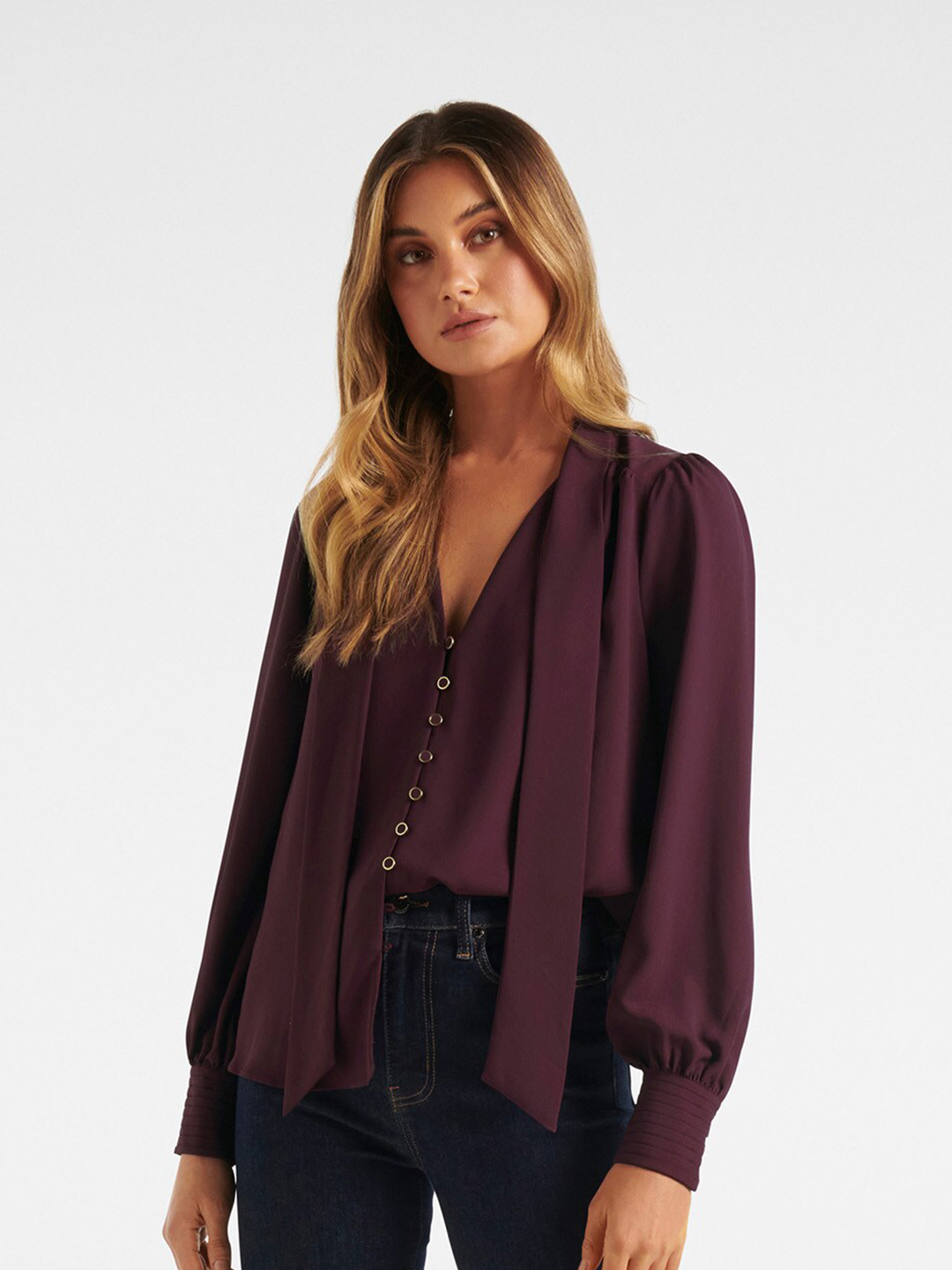 

Forever New Women Burgundy Shirt Style Top