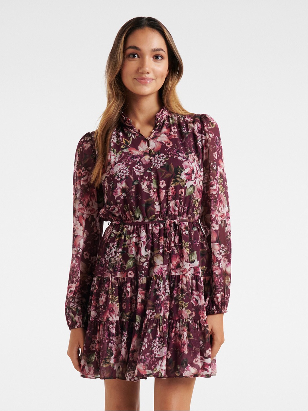 

Forever New Maroon Floral Mini Dress