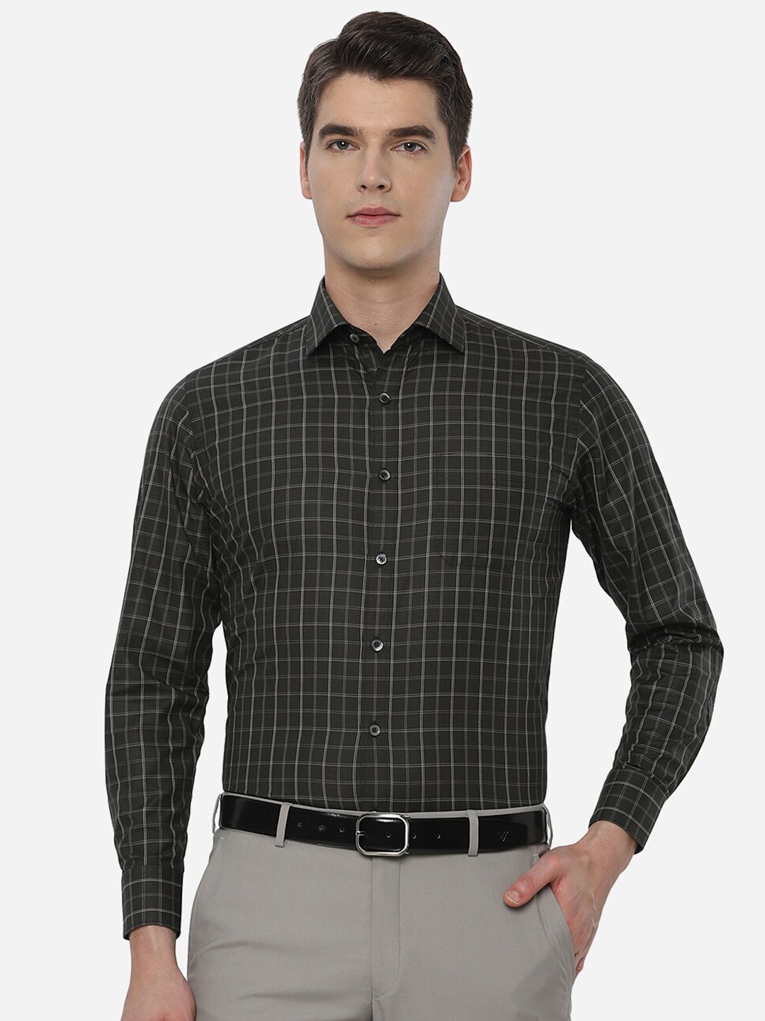 

Greenfibre Men Black Slim Fit Grid Tattersall Checks Checked Casual Shirt