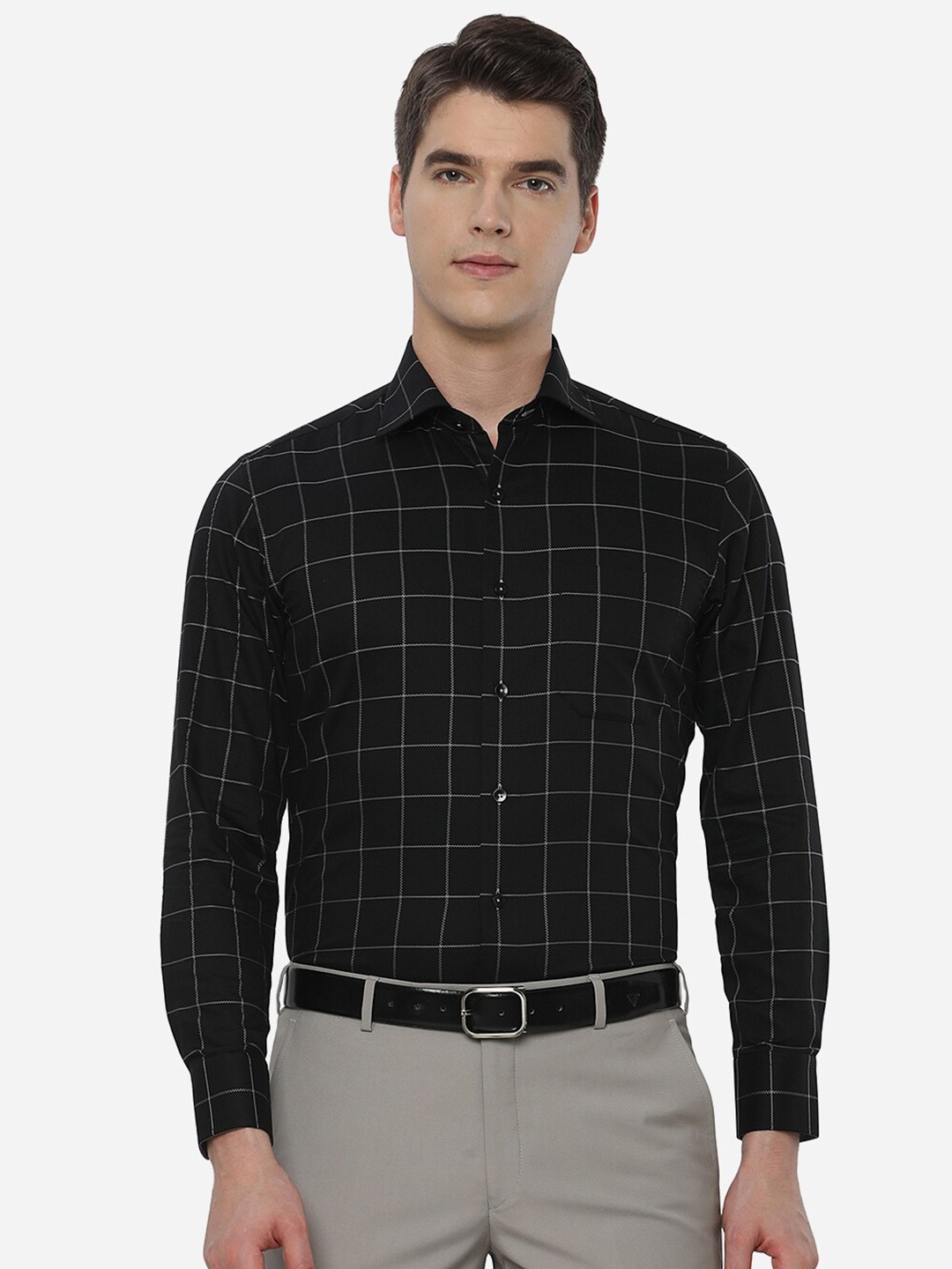 

METAL Men Black Slim Fit Grid Tattersall Checks Checked Formal Shirt