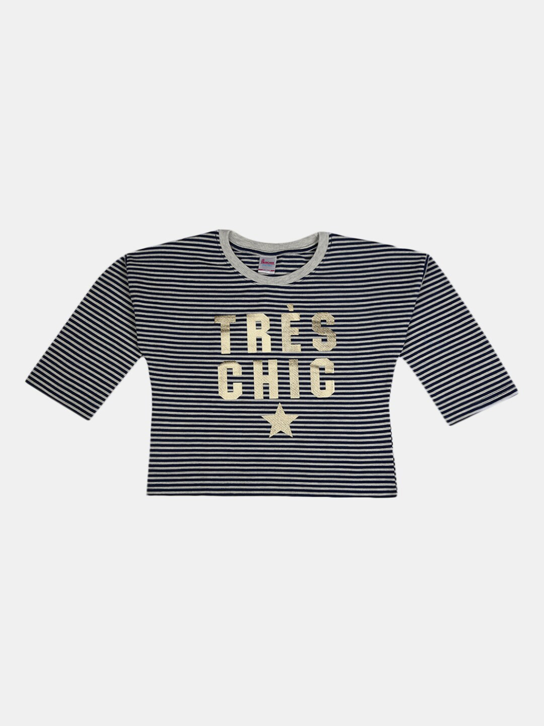 

V-Mart Girls Navy Blue Striped Cotton T-shirt