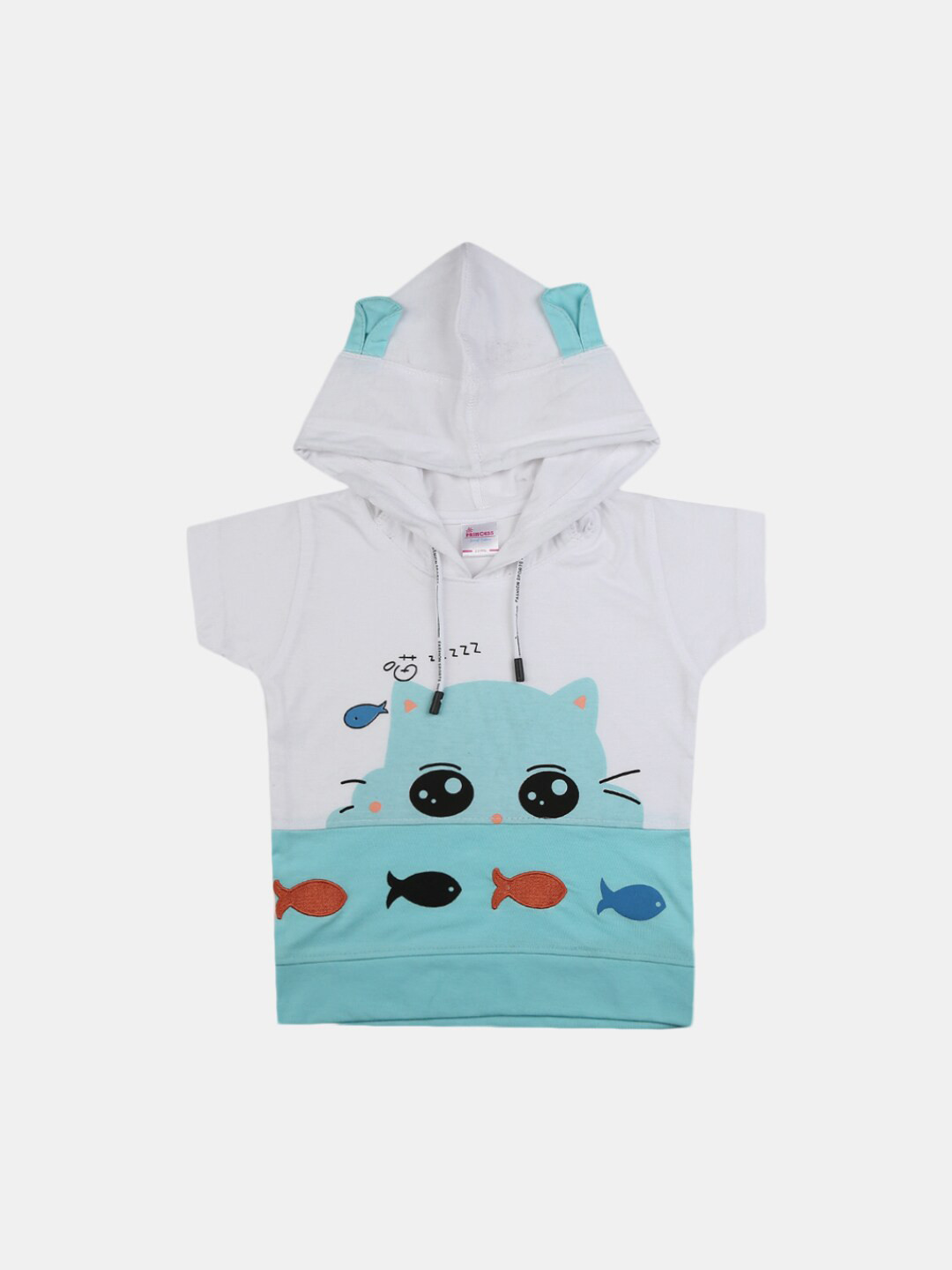 

V-Mart Girls White Printed Applique Hooded T-shirt