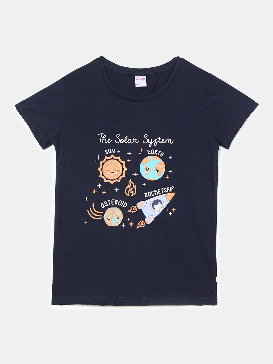 

V-Mart Girls Navy Blue Graphic Printed T-shirt