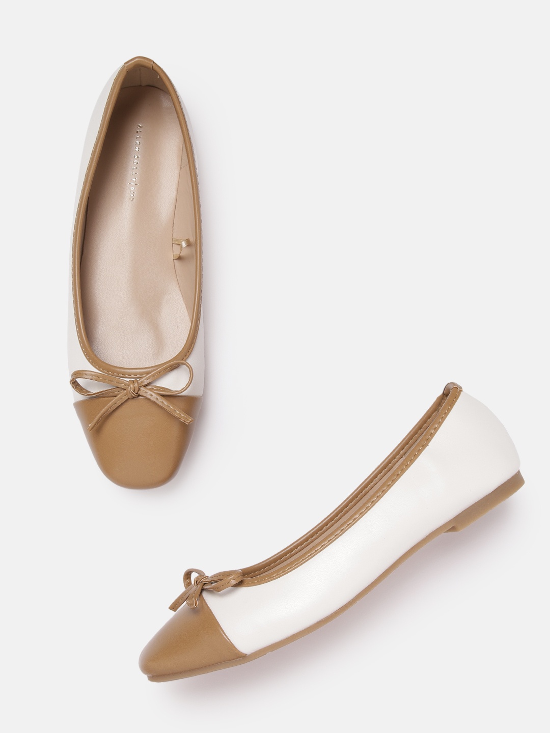 

Allen Solly Women Off White & Tan Brown Colourblocked Ballerinas with Bow Detail