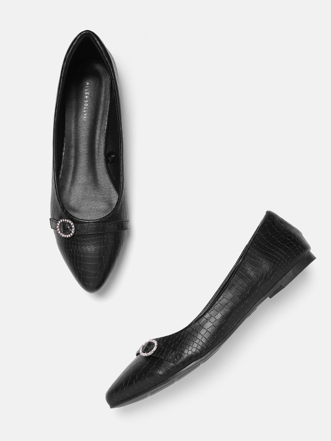 

Allen Solly Women Black Textured Ballerinas with Buckle Detail