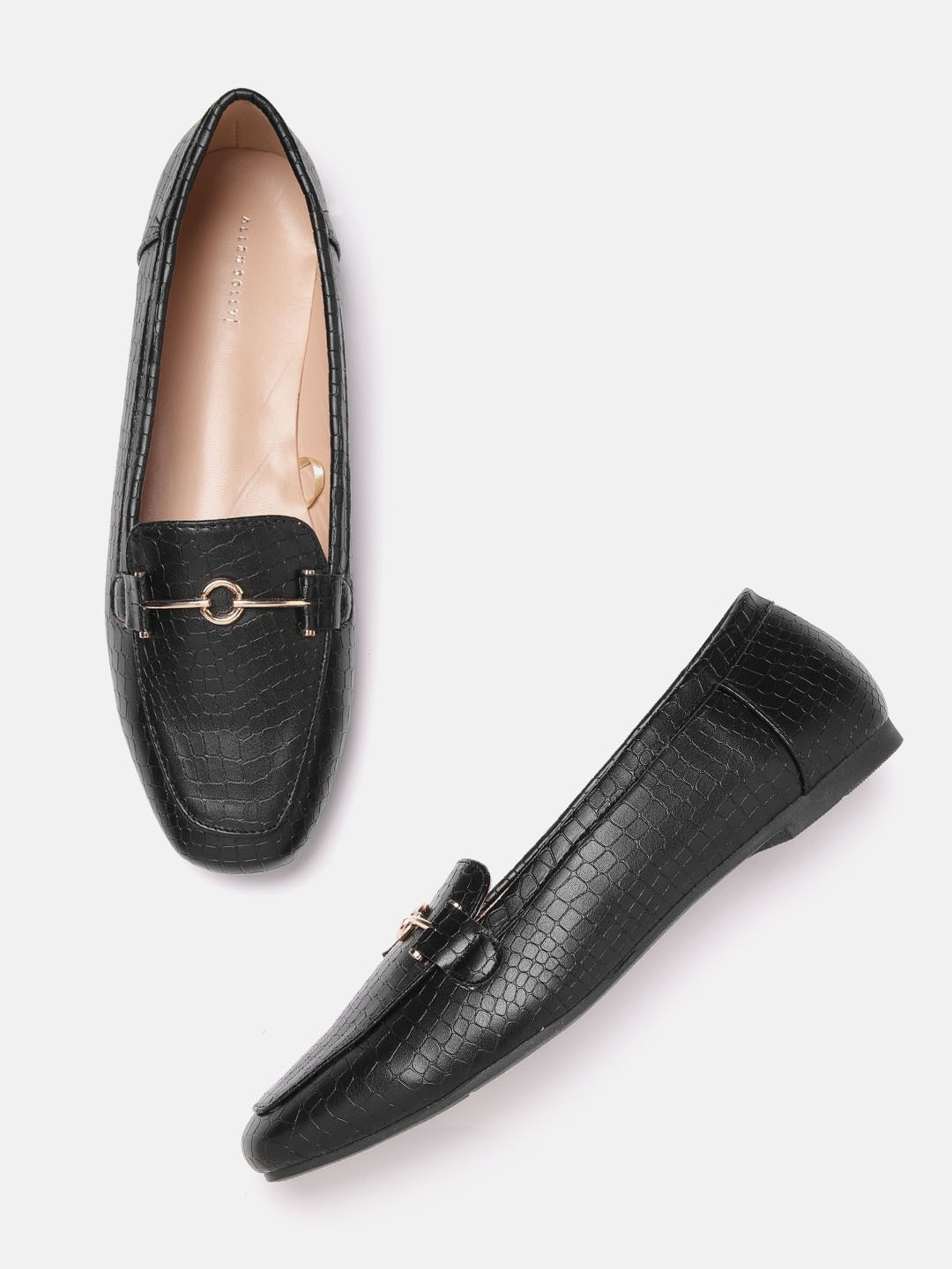 

Allen Solly Women Black Croc Textured PU Horsebit Loafers