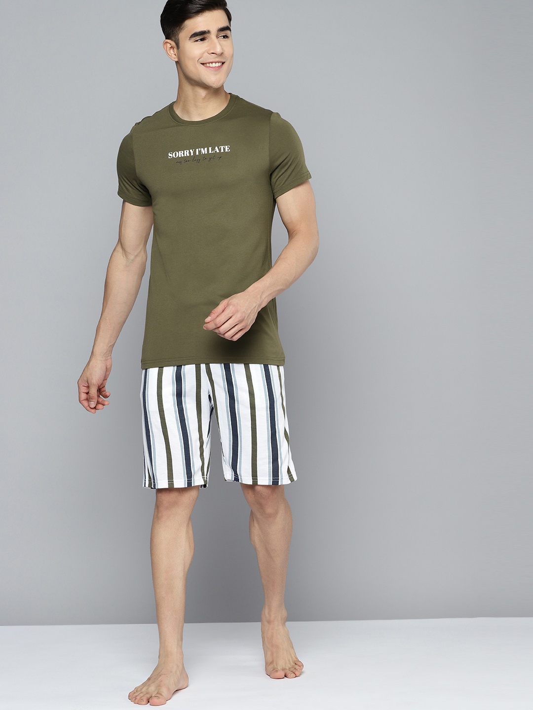 

Mast & Harbour Men Striped Shorts Set, Olive