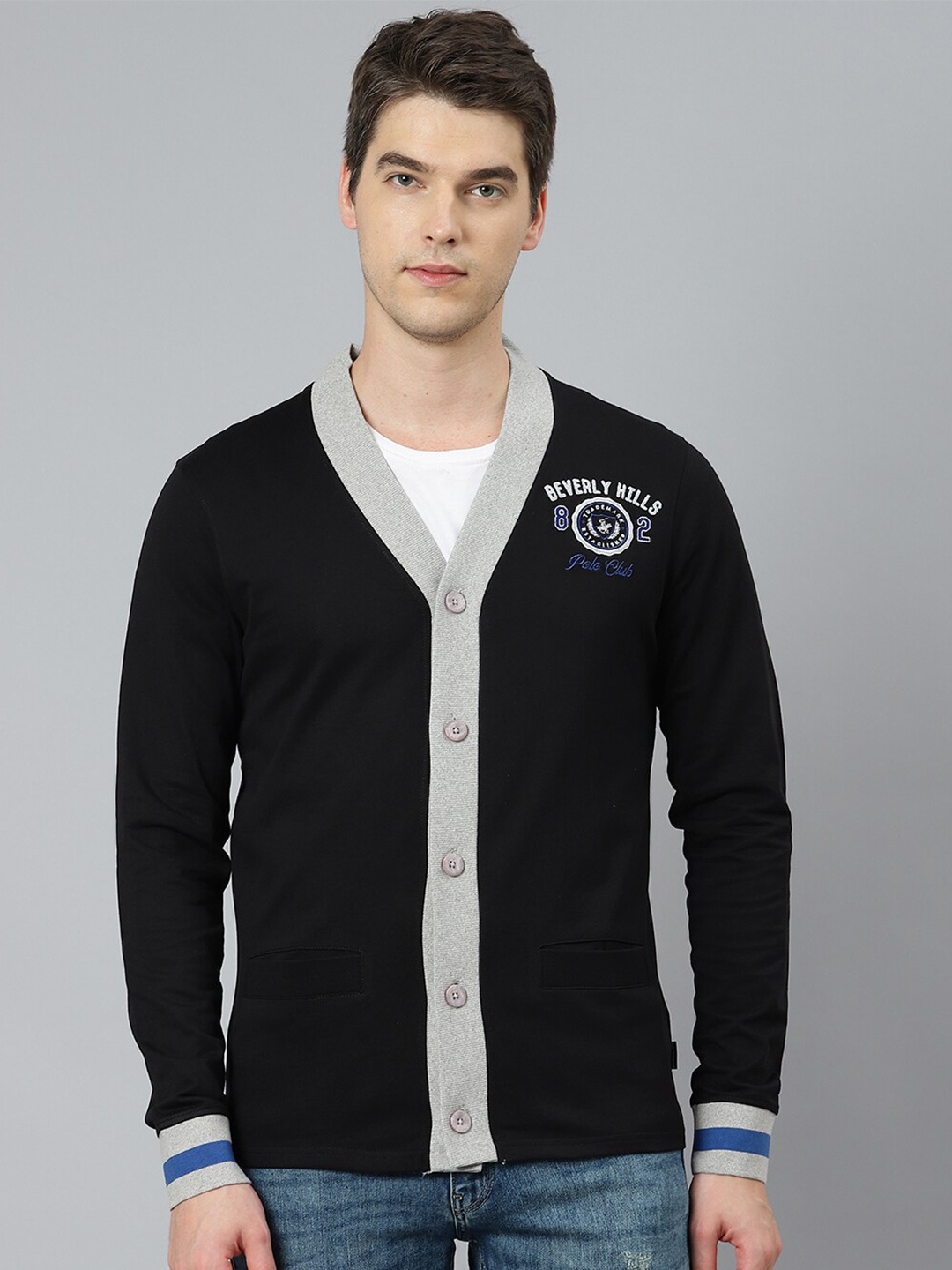 

Beverly Hills Polo Club Men Black & Grey Cotton Cardigan