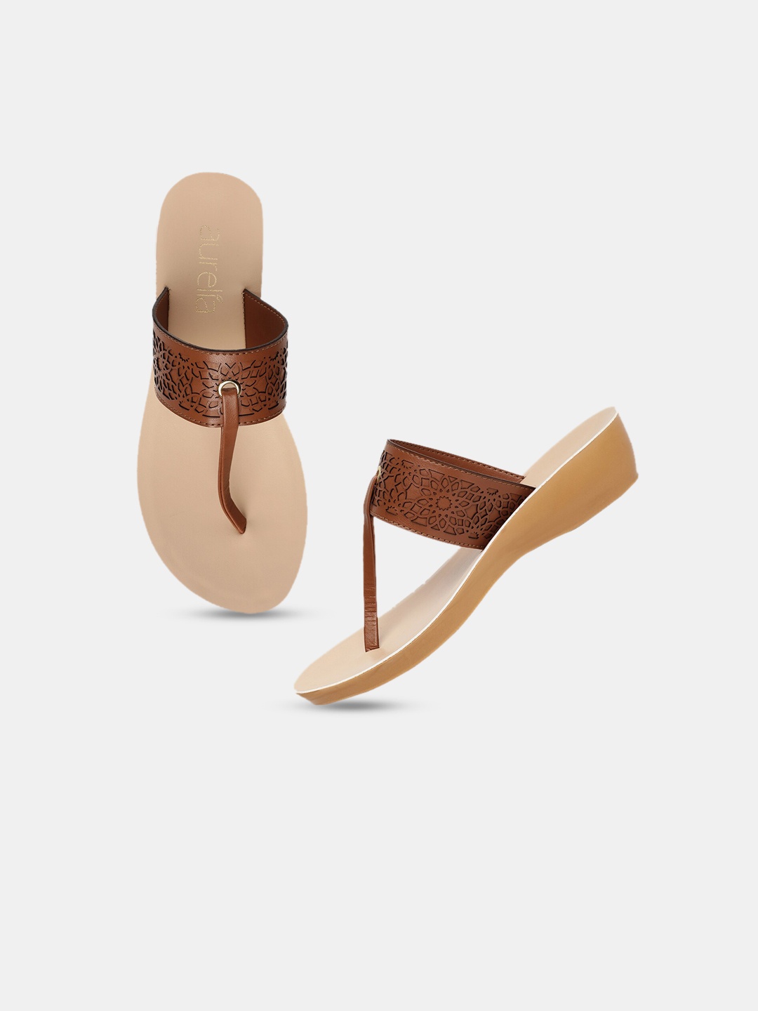 

AURELIA Brown Textured PU Wedge Heels with Laser Cuts