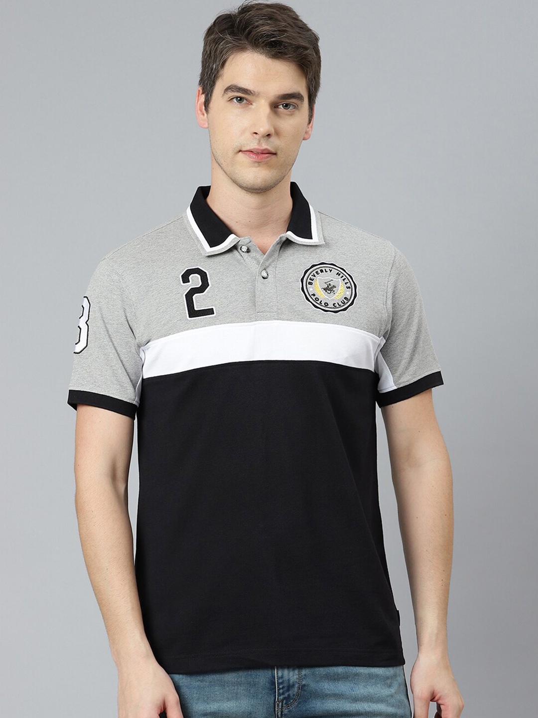 

Beverly Hills Polo Club Men Grey Polo Collar T-shirt