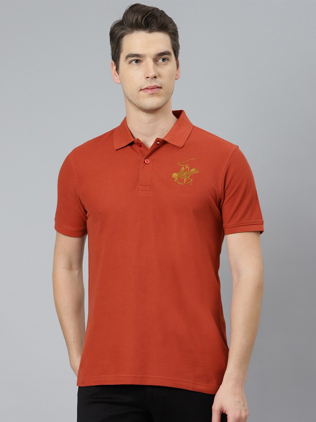 

Beverly Hills Polo Club Men Rust Polo Collar Cotton T-shirt