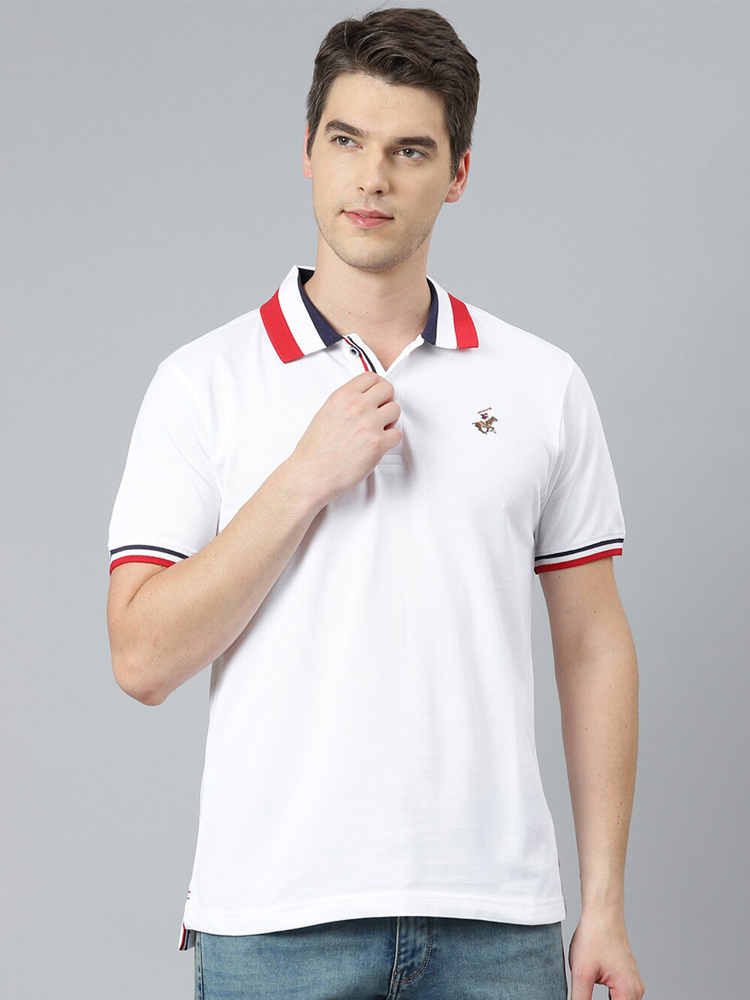 

Beverly Hills Polo Club Men White Polo Collar Cotton T-shirt