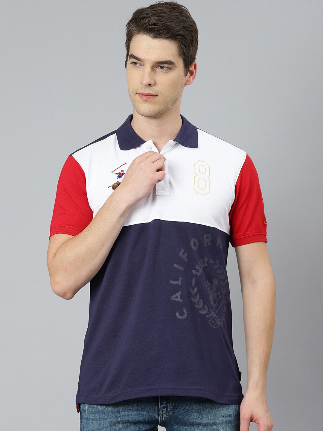 

Beverly Hills Polo Club Men White Colourblocked Polo Collar T-shirt