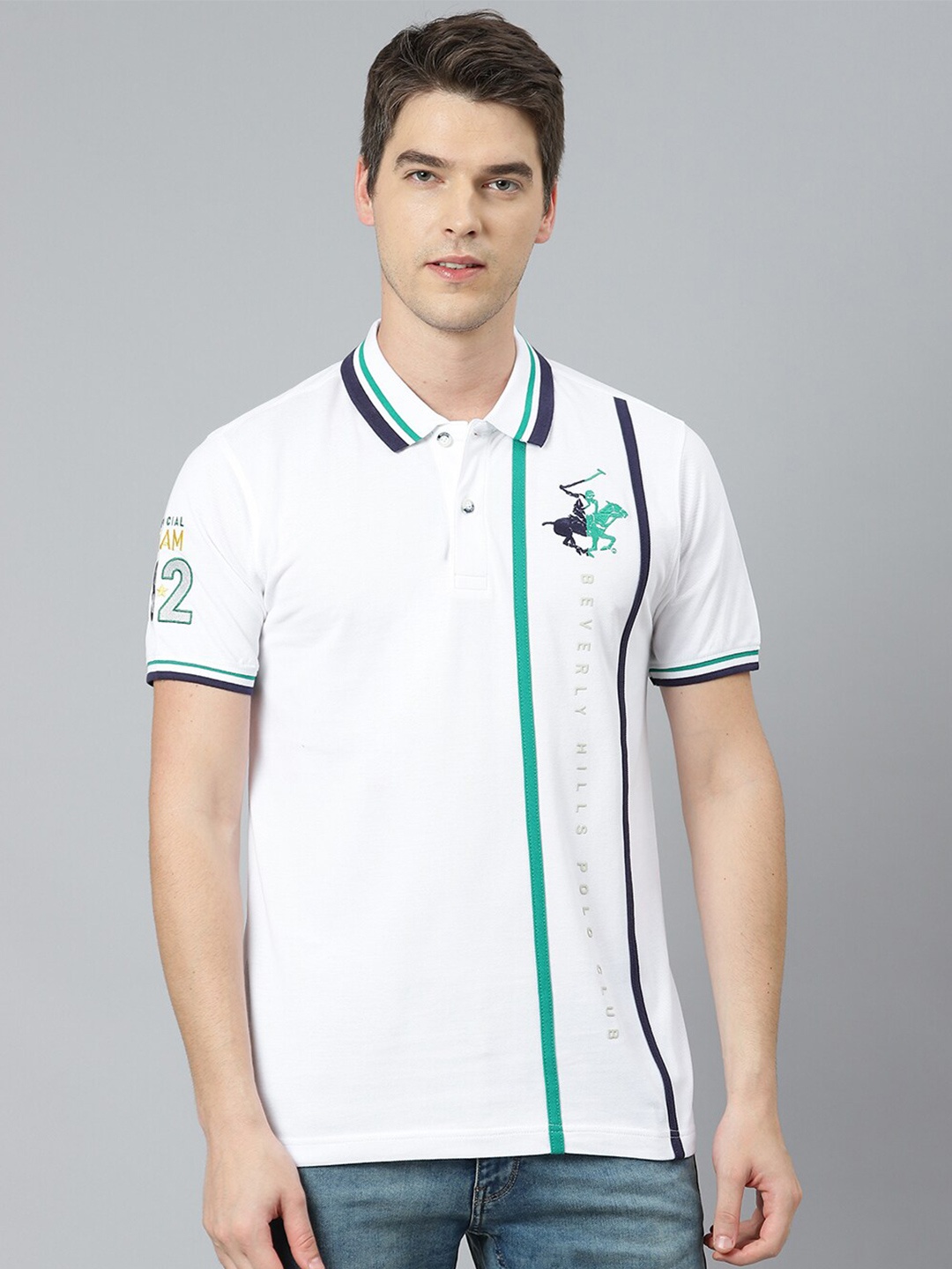 

Beverly Hills Polo Club Men White Polo Collar T-shirt