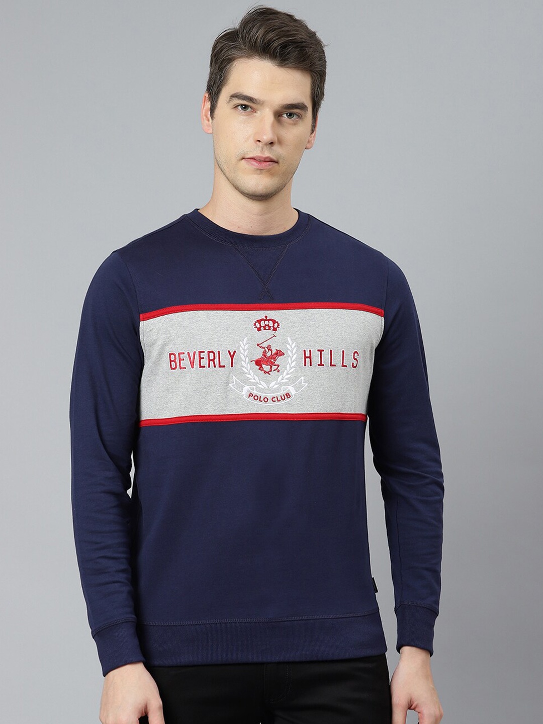 

Beverly Hills Polo Club Men Navy Blue Colourblocked Round Neck T-shirt