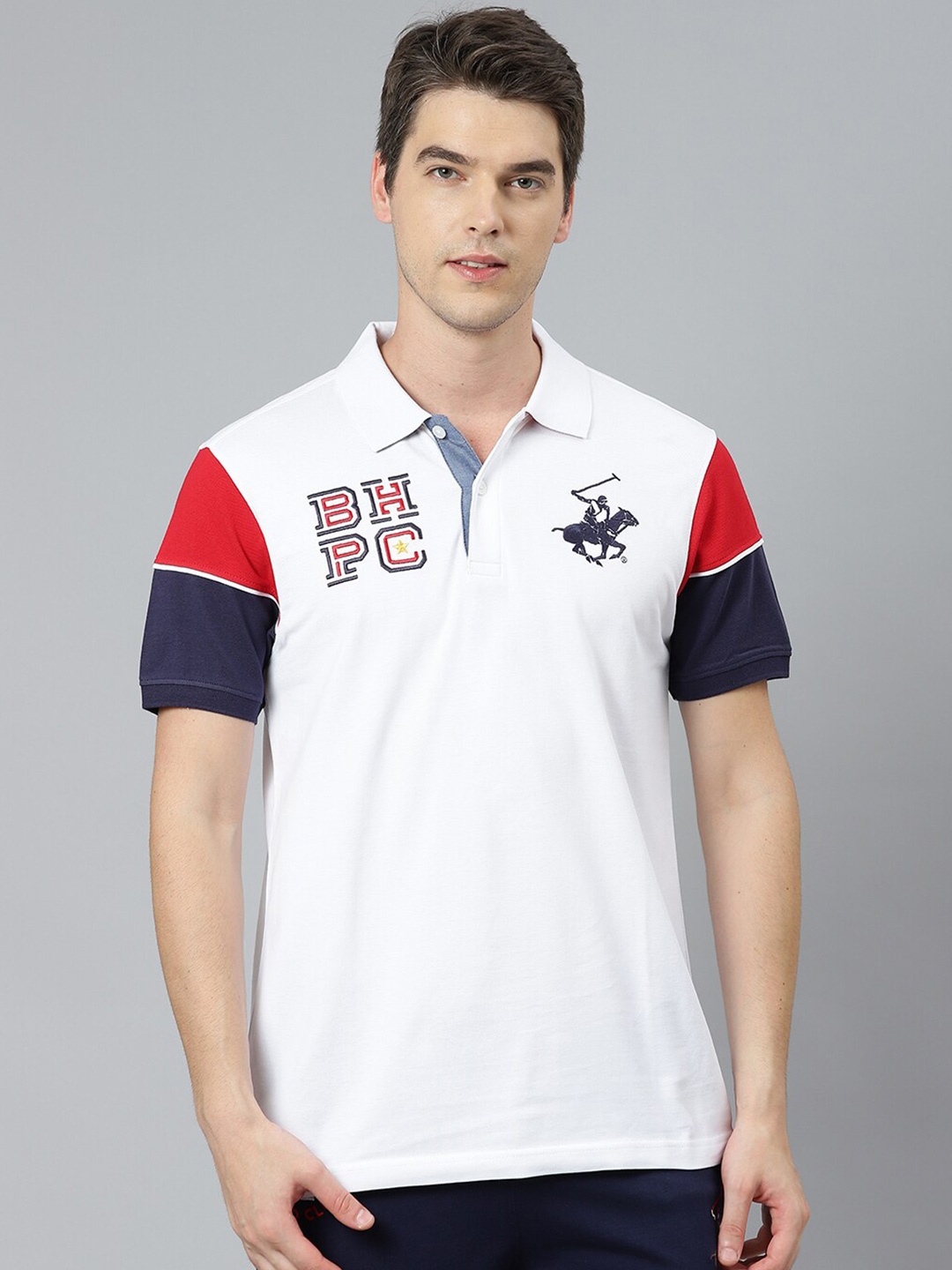 

Beverly Hills Polo Club Men White Polo Collar T-shirt