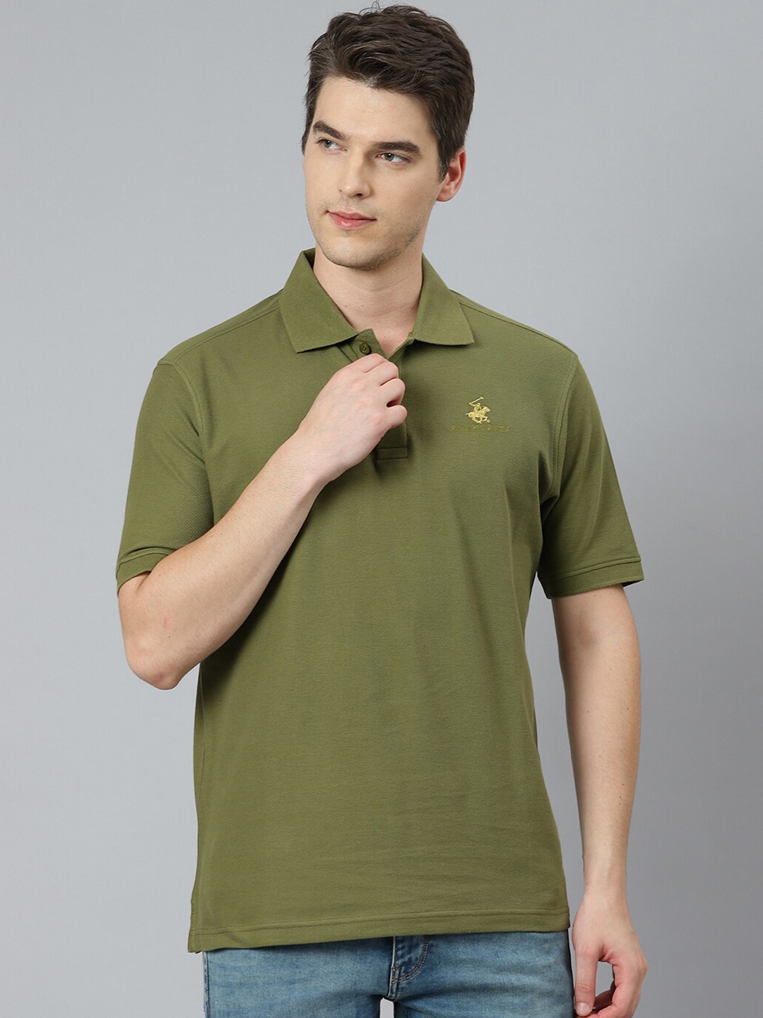 

Beverly Hills Polo Club Men Green Polo Collar Oversized T-shirt