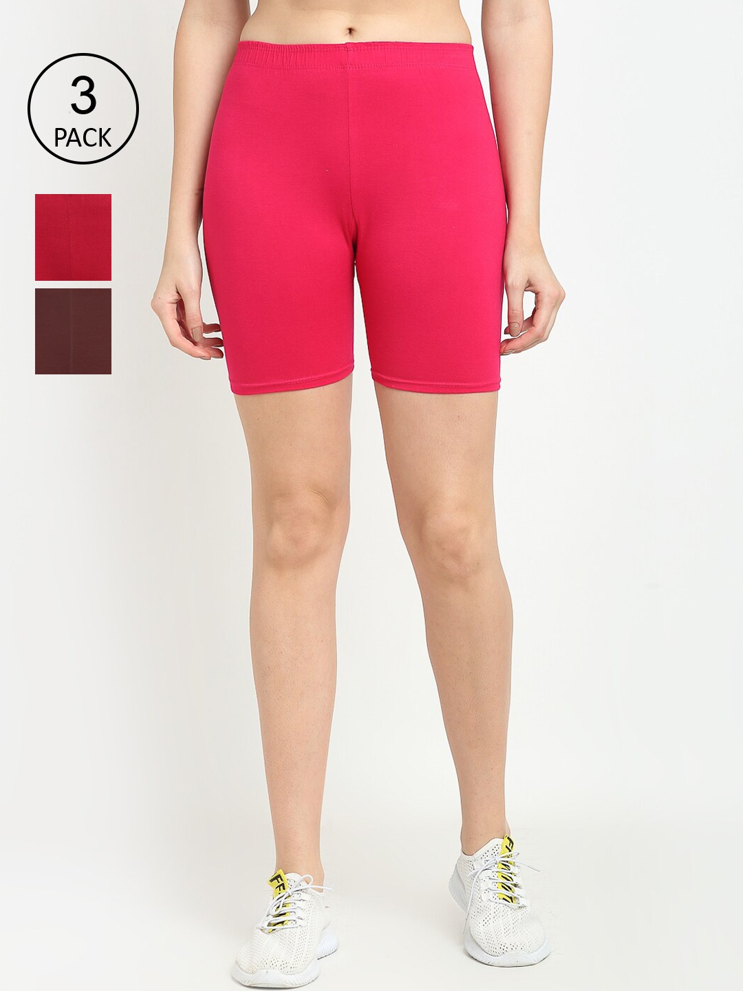 

GRACIT Pack Of 3 Women Pink Cycling Sports Shorts