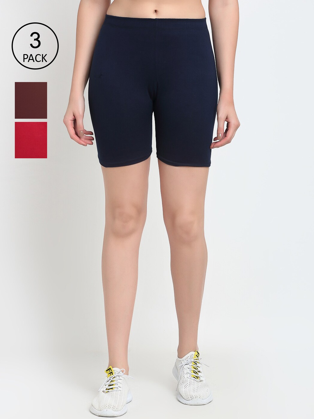 

GRACIT Pack Of 3 Women Maroon Cycling Sports Shorts