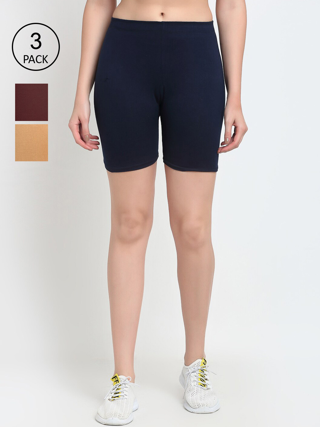 

GRACIT Pack Of 3 Women Beige Cycling Sports Shorts